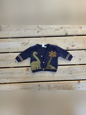 Vintage Baby Navy Dino Knit Cardigan Sweater